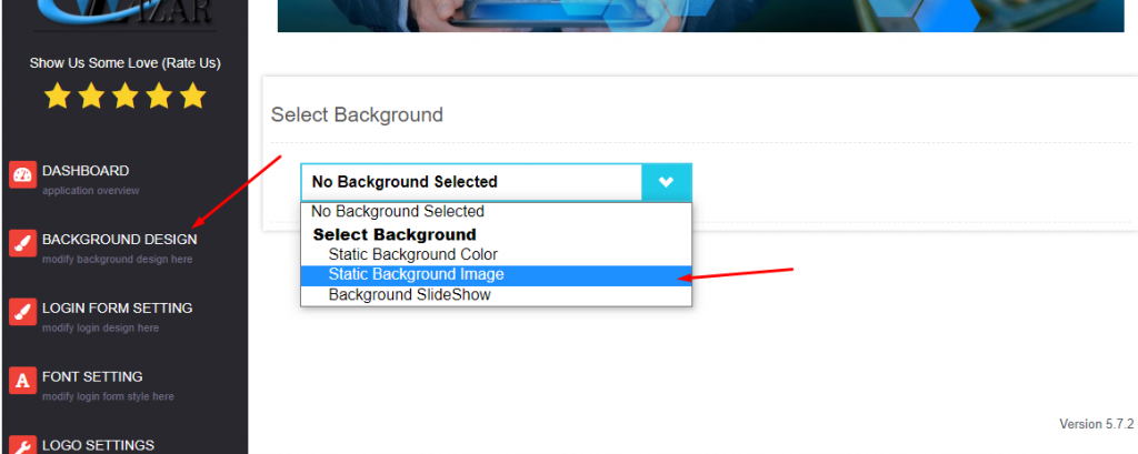 Static background backround color Admin Custom login