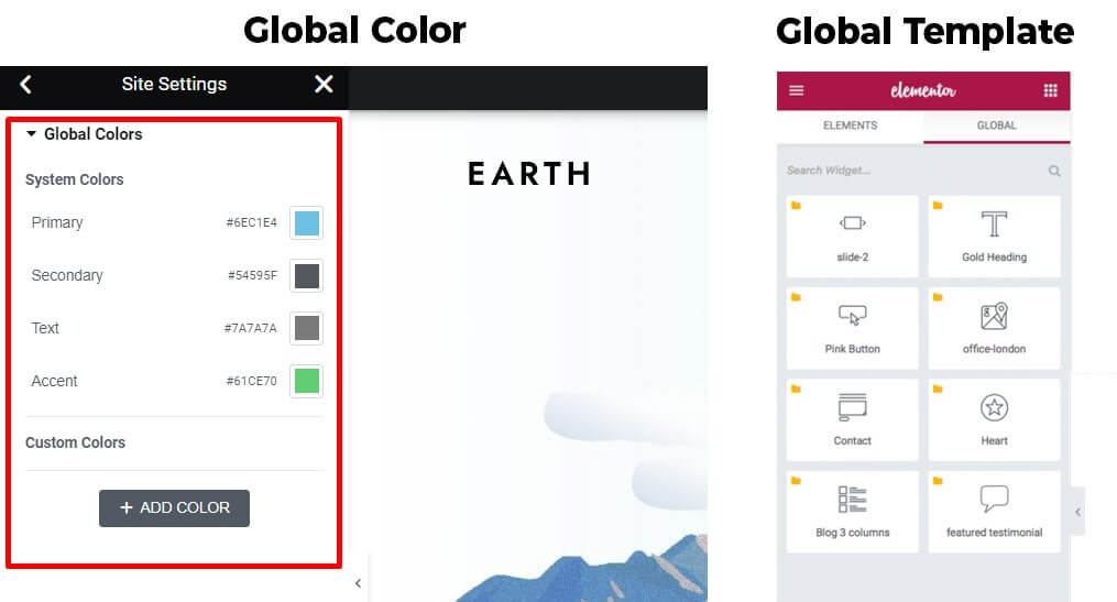 Elementor Global Templates and Colors