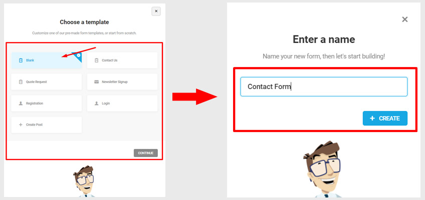 choose template and create contact form