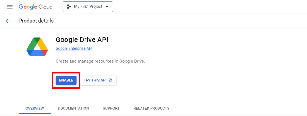 enable Google drive api 